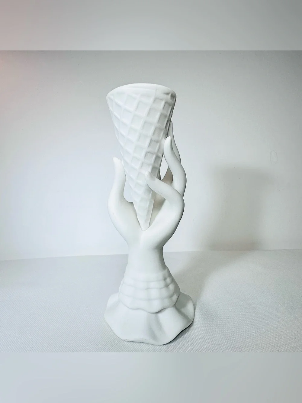 Jonathan Adler Muse I-Scream Ice Cream Cone Hand Vase White Matte Ceramic Decor